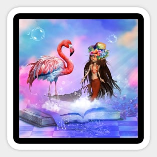 Little mermaid and flamingo Sticker